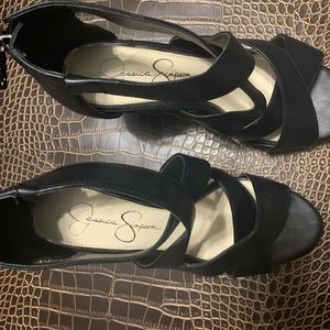 Black Leather Jessica Simpson wedge shoes.